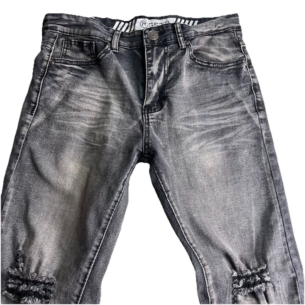 R GSTR Jeans Denim Mens 30x29 Skinny Fit Distressed Acid Washed Patch